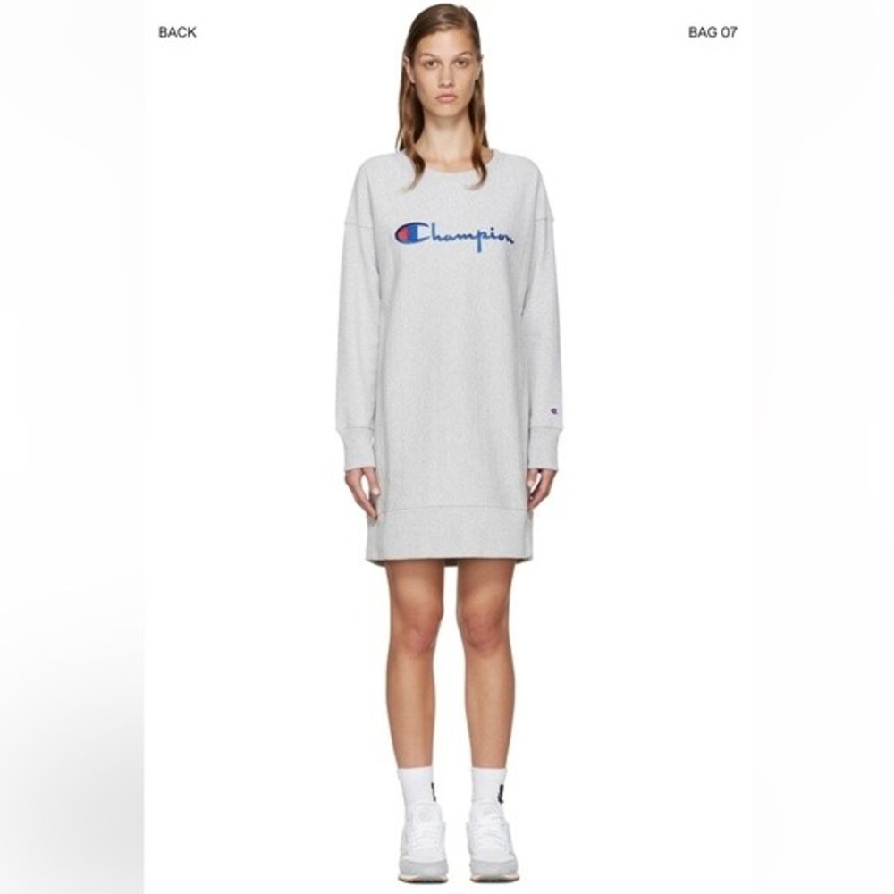 Champion Reverse Weave Long Sleeve Sweatshirt Dress in Grey
